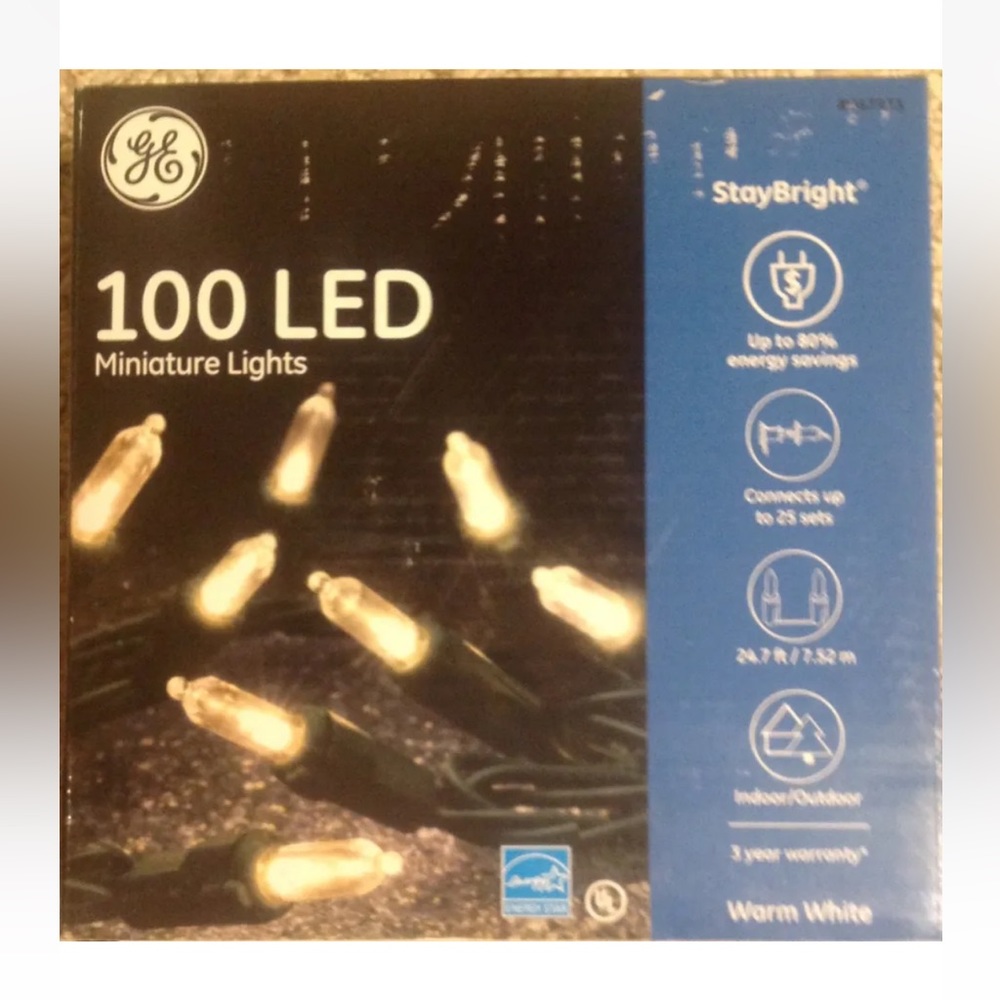GE White Miniature Christmas Lights 100 LED Green Wire Indoor/Outdoor NEW